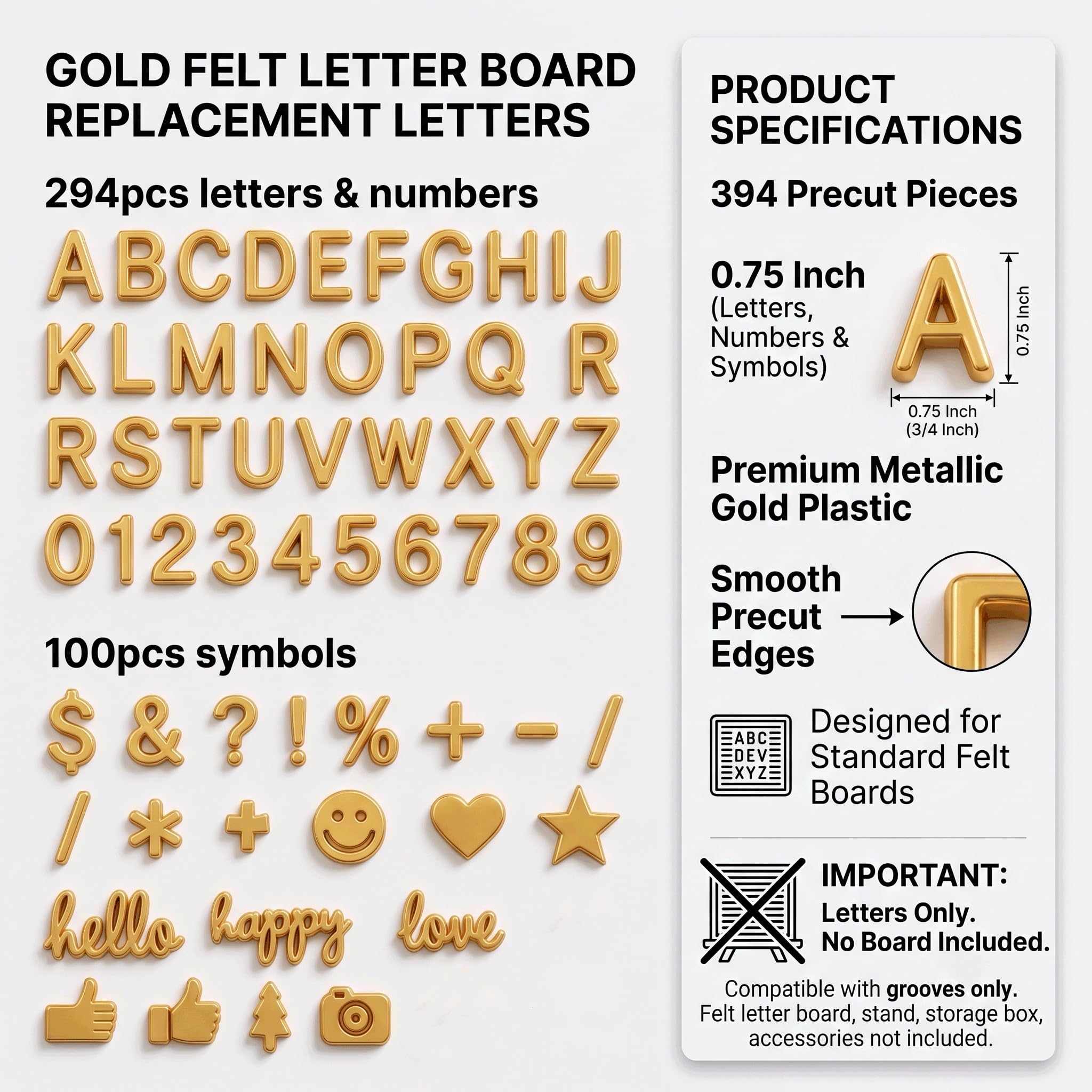 Letras de fieltro (doradas, 3/4 pulgadas)