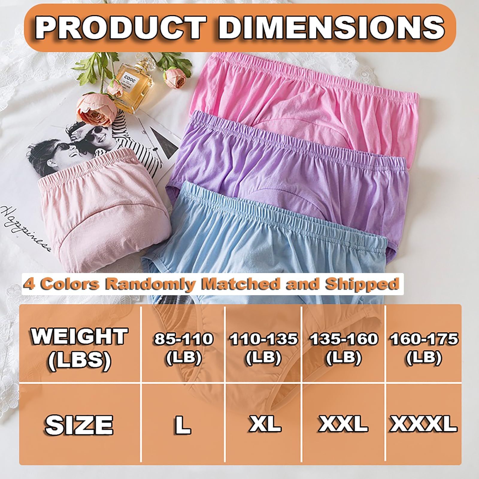 Confezione da 4 Pannolini Lavabili per Adulti da Donna,Assorbente Igienico Lavabile in Puro Cotone Intimo,Biancheria Intima per incontinenza per Persone di Mezza età e Anziani,Random Color,XL