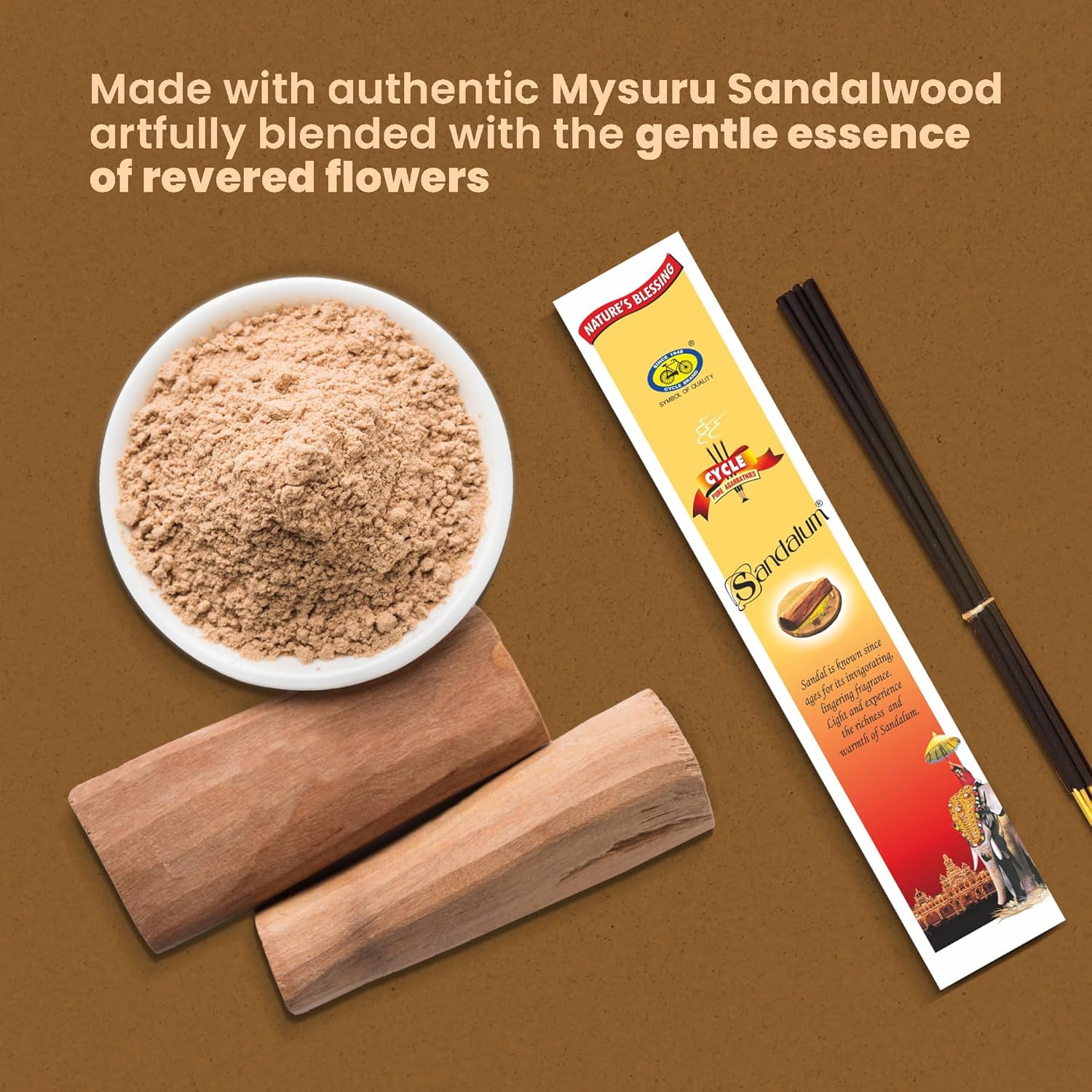 Cycle Sandalum Incense Sticks – Floral & Sandalwood Incense Sticks for Meditation, Prayer & Home Ambience – 20 Agarbathi/Pack, 12 Packs/Box (9 Inch - 240 Agarbatti) | 40 Minutes Burning Time