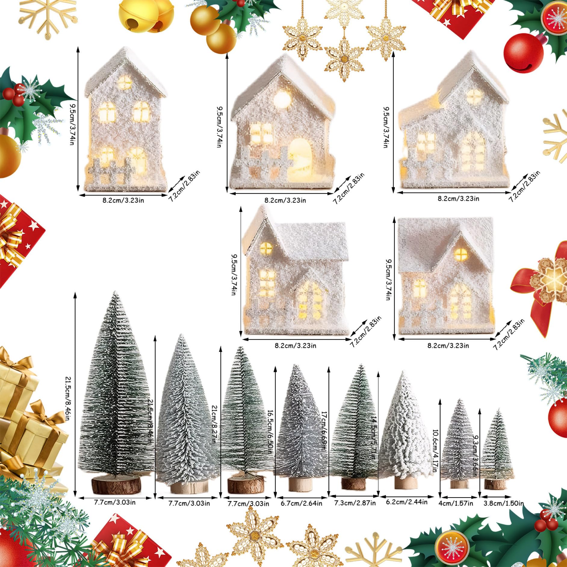 Imposta del Villaggio di Natale Illumina Le Case del Villaggio di Natale accalcate con 8 Mini Inverno in Legno Alimentato a Batteria per Tavolo, scaffale, mensola del Camino |.Decorazioni