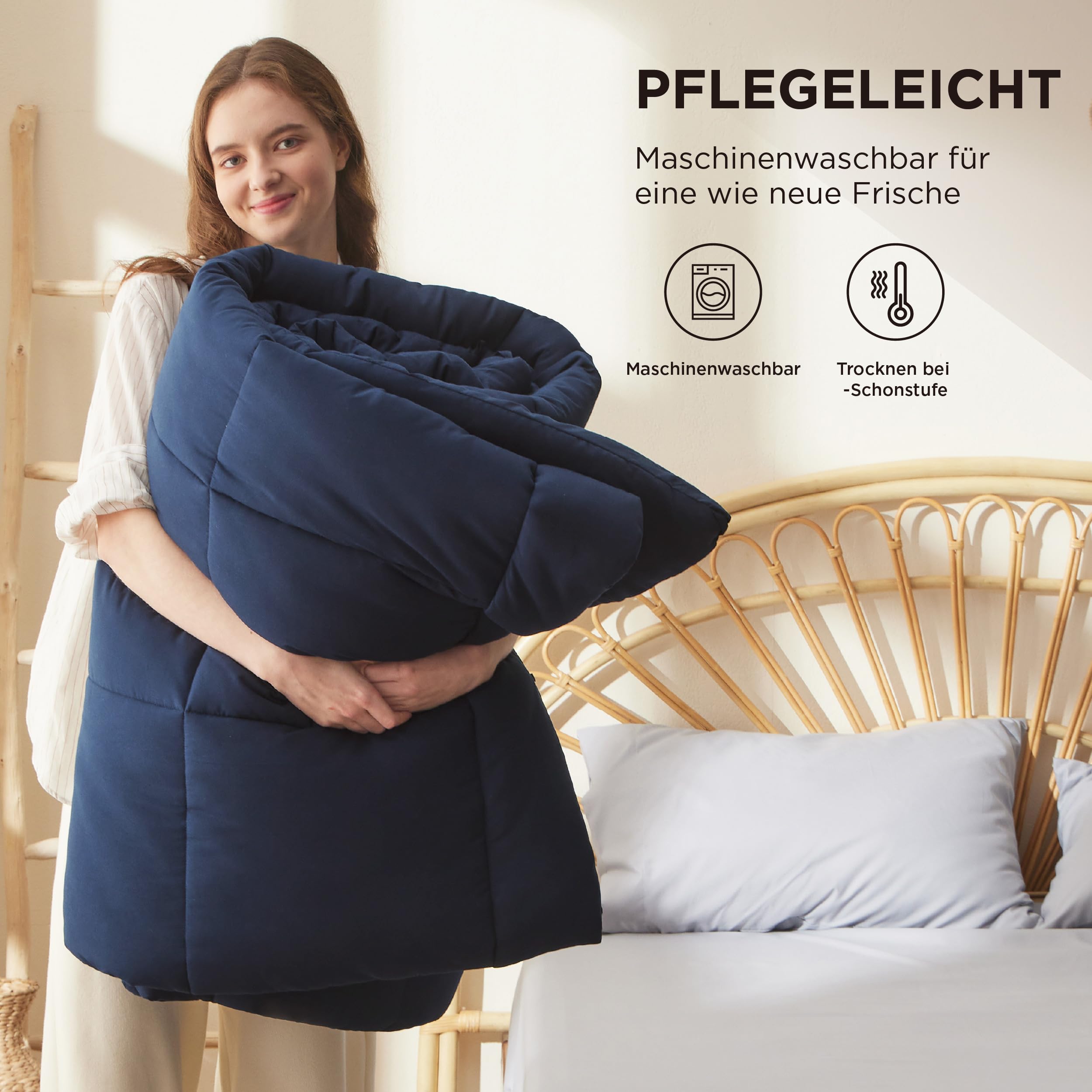 Bedsure Piumone 200x200 4 Seizoenen - Copriletto 200x200cm Certificato Oeko-TEX - 300GSM Morbido Caldo Piumino Coperta da Letto per Allergici, Blu