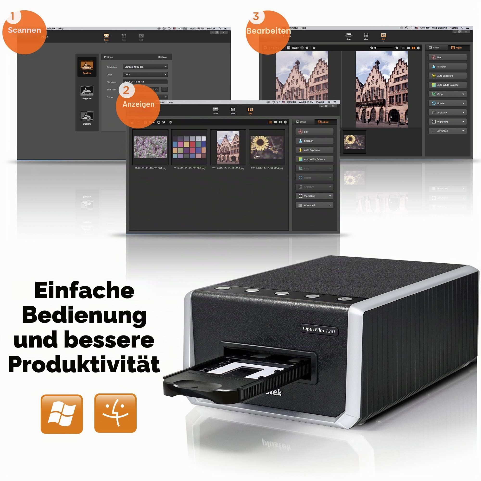 Plustek OpticFilm 135i Automatischer Film- und Diascanner 7200 DPI 35-mm-Dias und Filmnegative