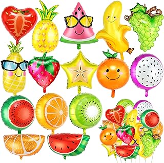 30 PCS Fruit Balloons Fruit Foil Balloon, 15 Styles Fun and Colorful Fruit Mylar Balloons for Fruit Party Decorations