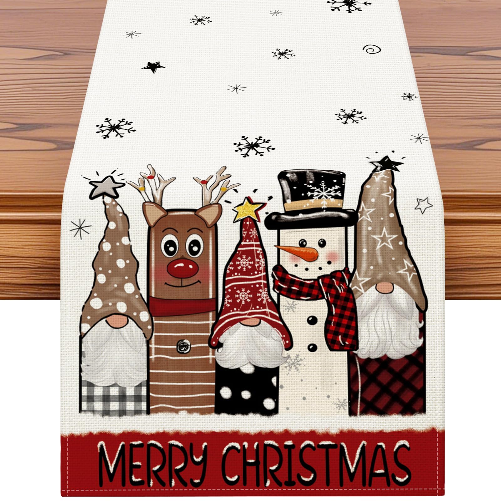Artscope Gnomes Snowman Elk Merry Christmas Table Runner, Xmas Seasonal Winter Holiday Kitchen Dining Table Decoration for Home Party Decor 40x180cm