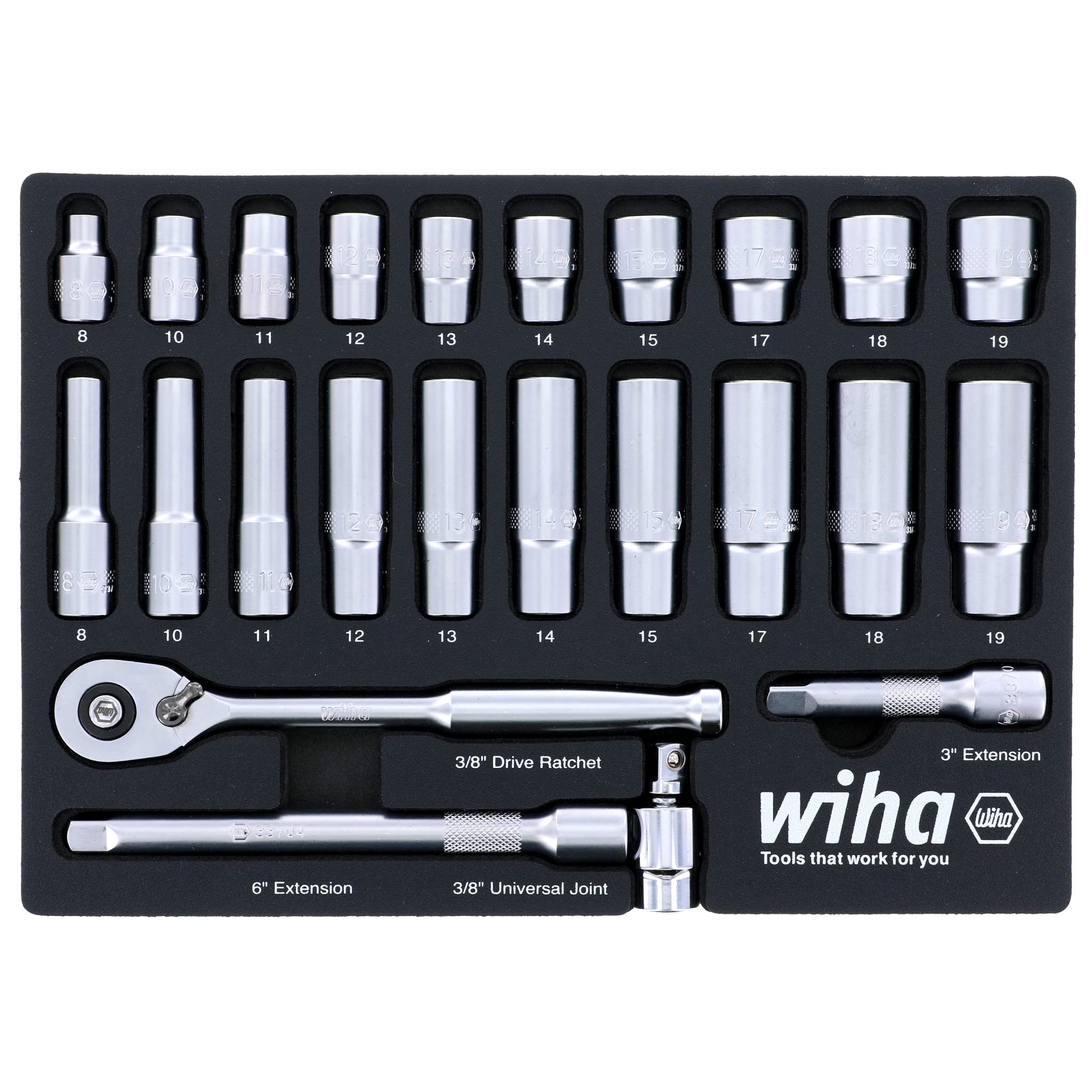 Wiha Multi 24 Piece 3/8” Drive Professional Socket Tray Set - Metric