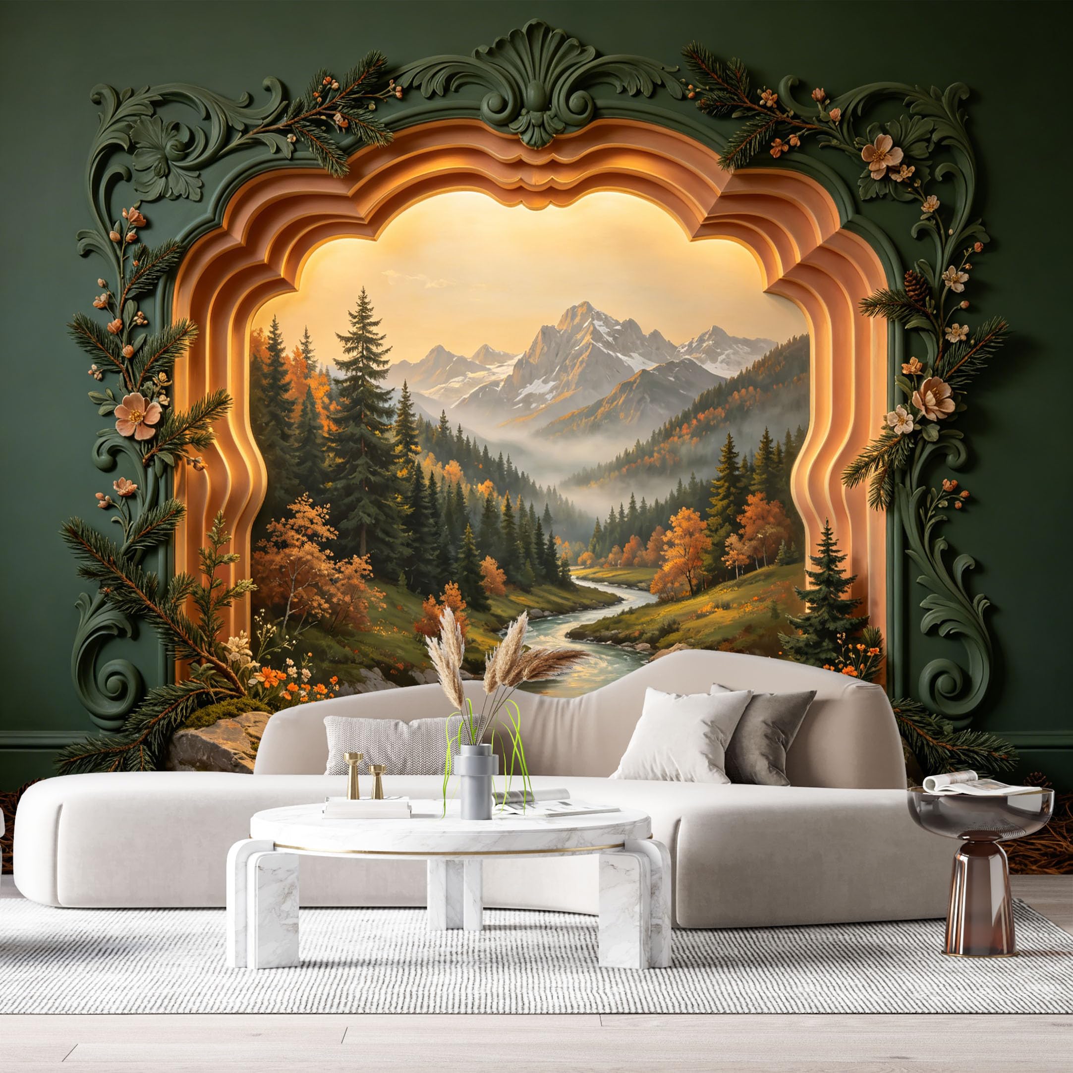 Custom Size Wall Murals Mountain Lake Forest Landscape Neoclassical 3D Trompe L'Oeil SelfAdhesiveWall Fabric Removable Wallpaper Wall Decor for Living Room Bedroom Bathroom