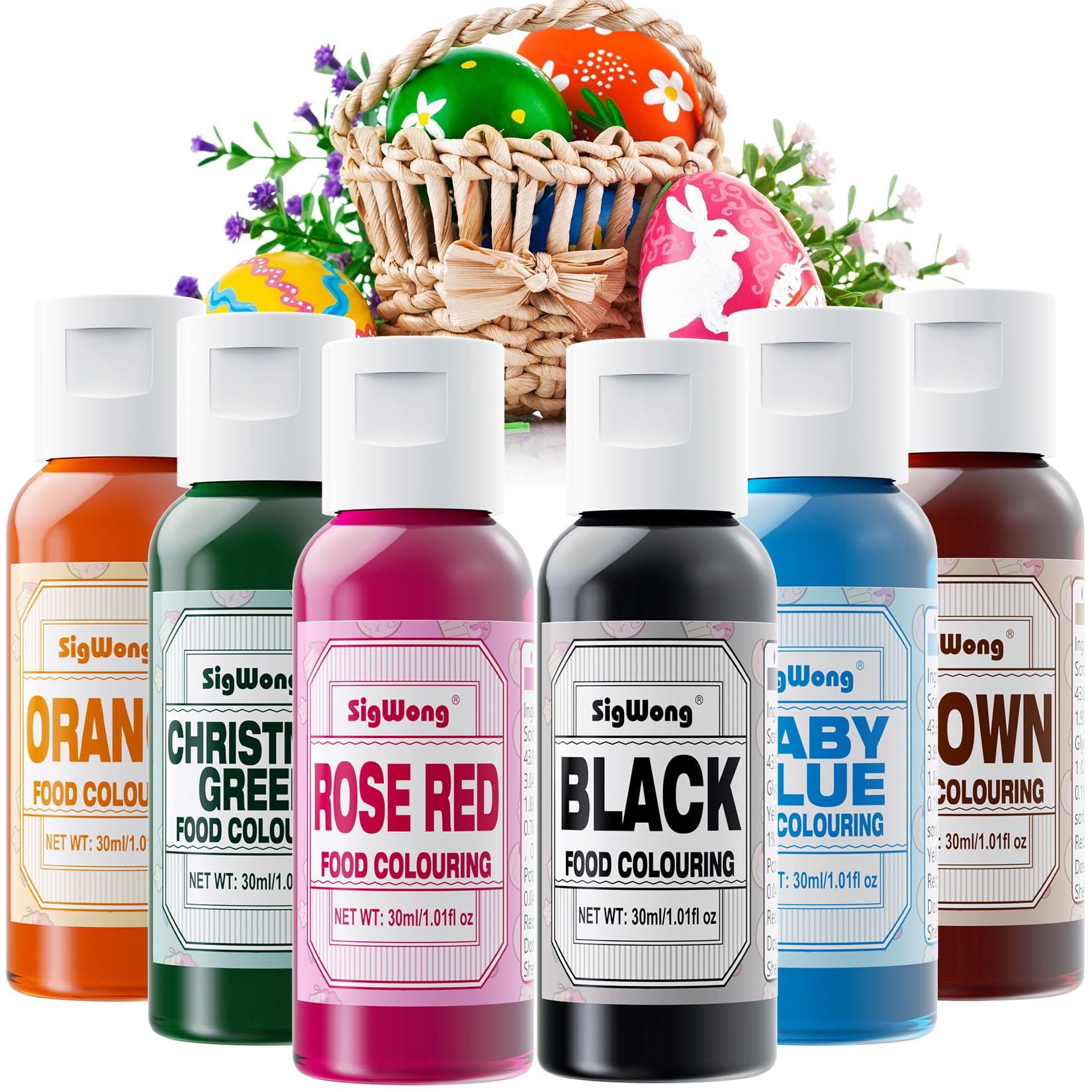 Food Colouring Set - 6x30ml Food Grade Liquid Edible Icing Colours for Halloween Dessert Decoration, Cake Decorating, Baking, Easter Eggs, Holiday Biscuits