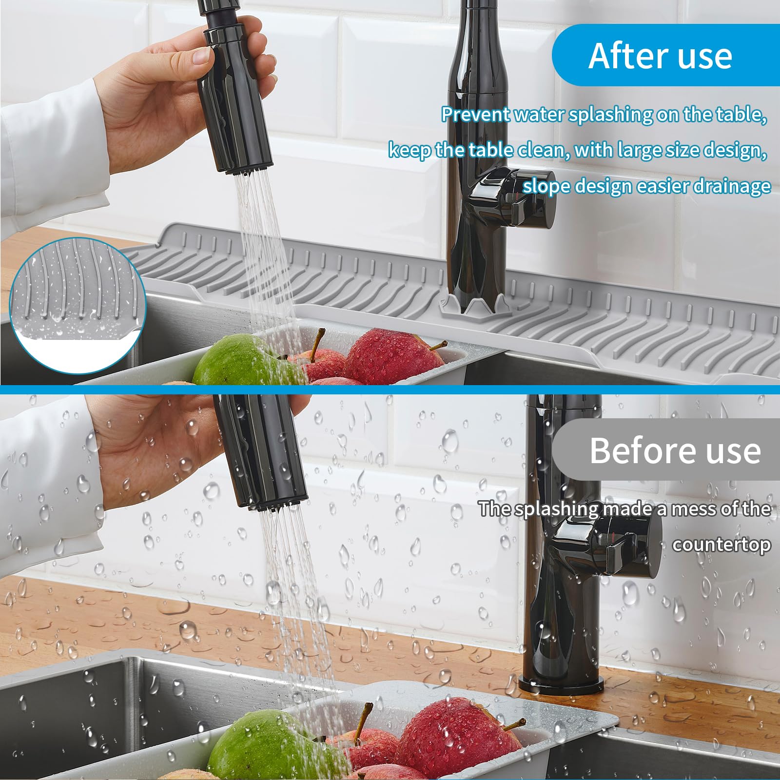 FOSFUKEER Paraspruzzi Per Lavello Da Cucina In Silicone - Lunghezza 75 Cm, Grigio, Multifunzionale Per Asciugatura E Protezione - Foto 5