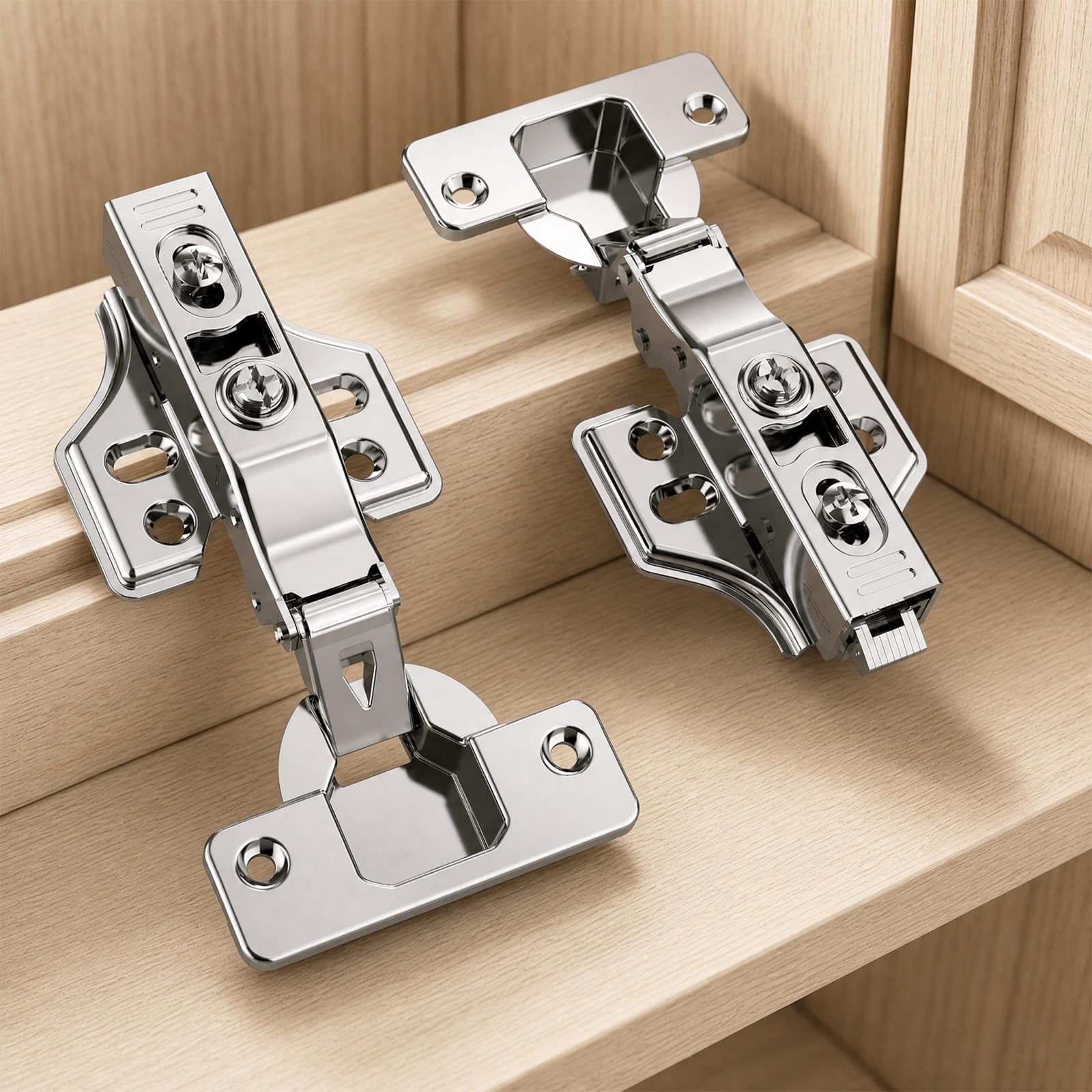 Furniware 30 PCS Cabinet Hinges, 48mm Full Overlay Soft Close 105° Slow Smooth Self Closing, 35mm Cup Diameter, 3D Adjustment, Concealed Hidden Hardware, Clip-on Plate, Door Replacement for Kitchen