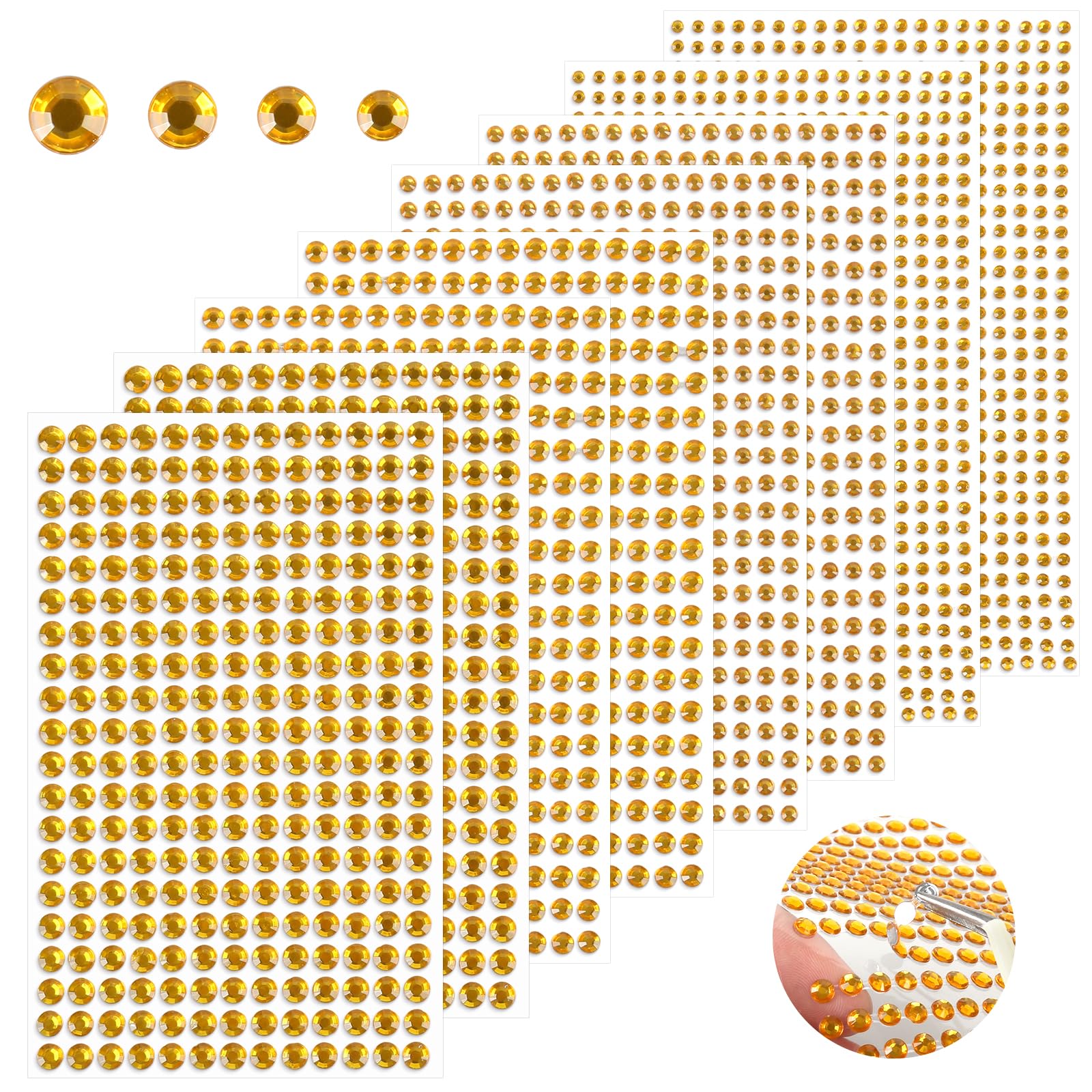 3216 PCS Gold Face Gems, with Tweezers, for DIY Craft Decorations