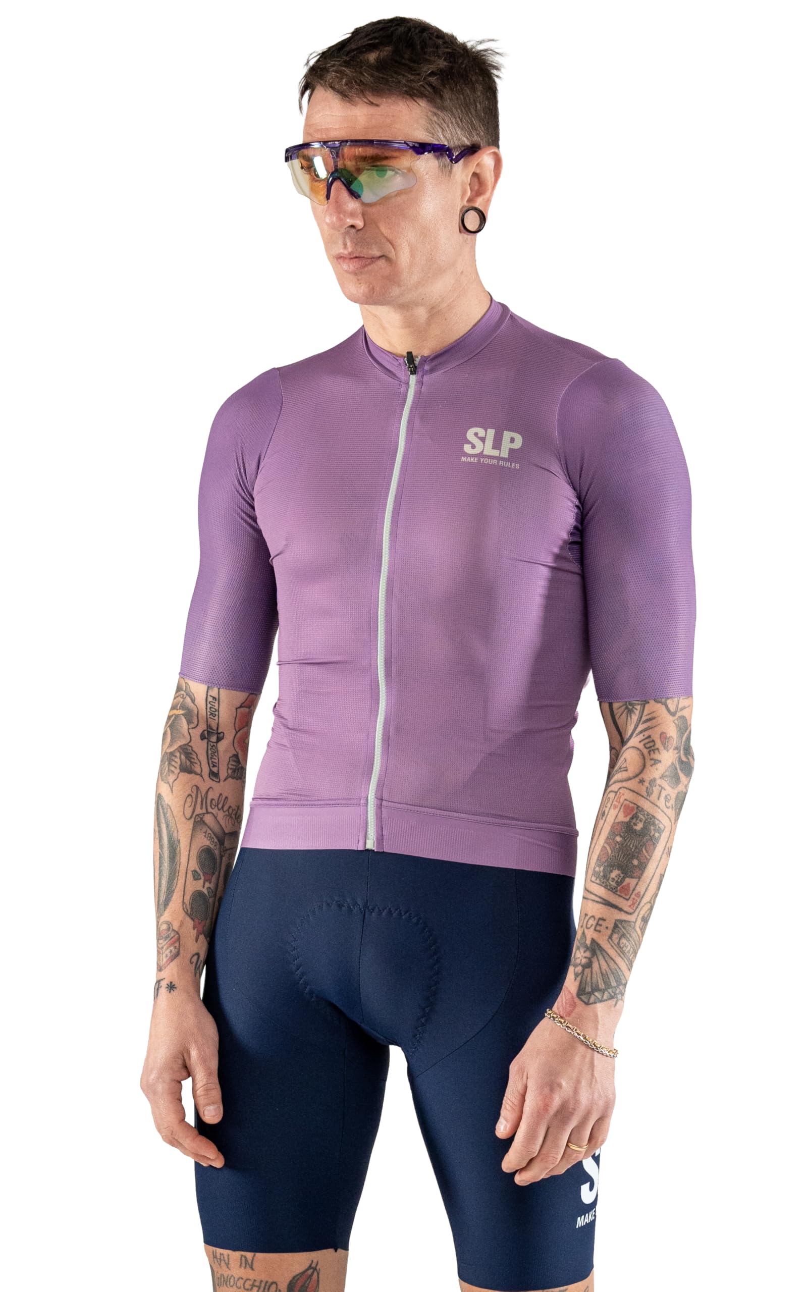 SLP. Maglia Manica Corta Estiva Ciclismo Unisex - MONOCROMO Malva con 3 Tasche Posteriori Design Italiano Originale