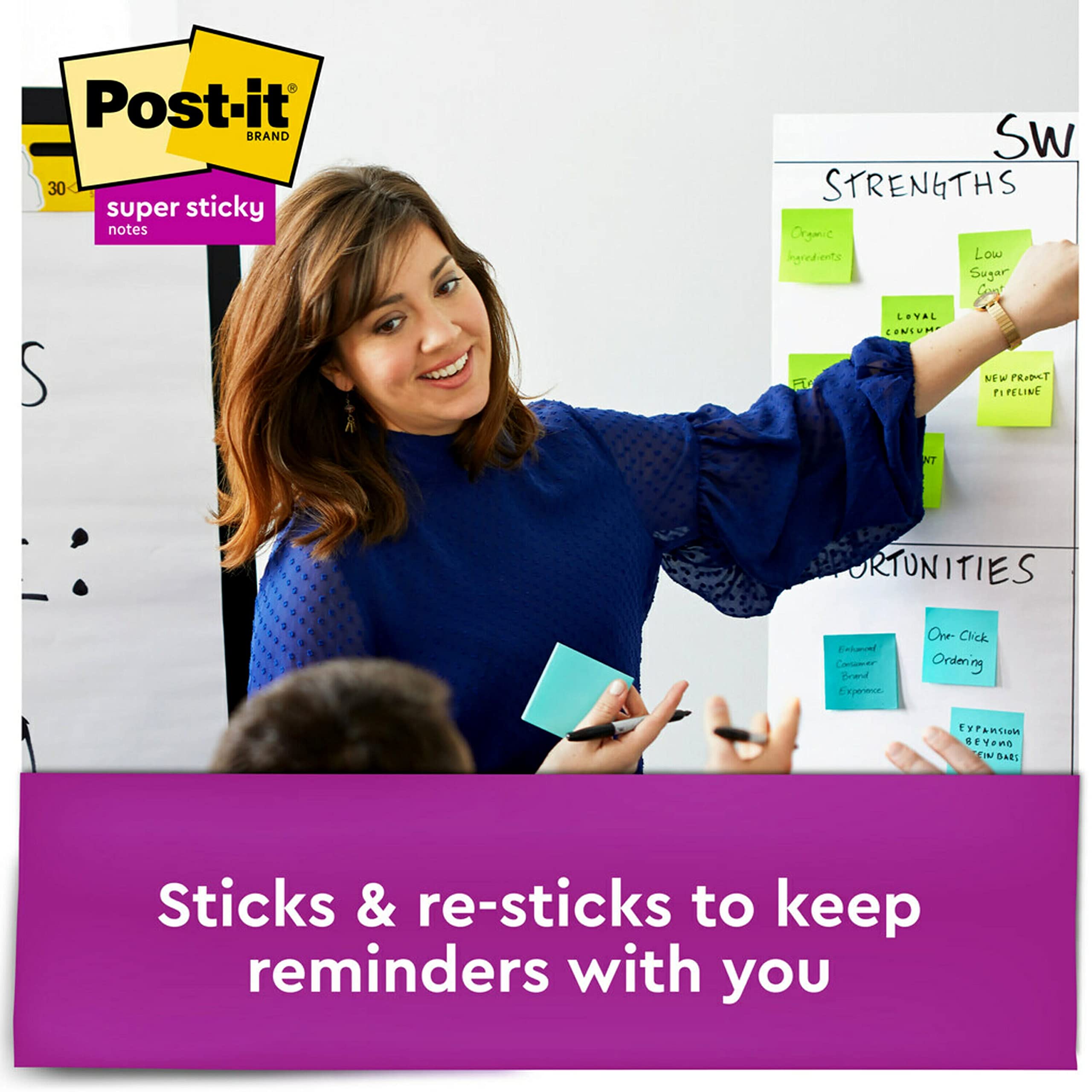 Post-it Super Sticky Notes, 3x3 in, 12 Pads, 2X The Sticking Power, Supernova Neons, Bright Colors, Recyclable (654-12SSMIA)-Case of 6