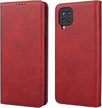 Case for Samsung Galaxy A12, Classic Leather Wallet Case, PU Flip Notebook Style Cover with Magnetic Closure, Card Holders, Stand Feature, Red