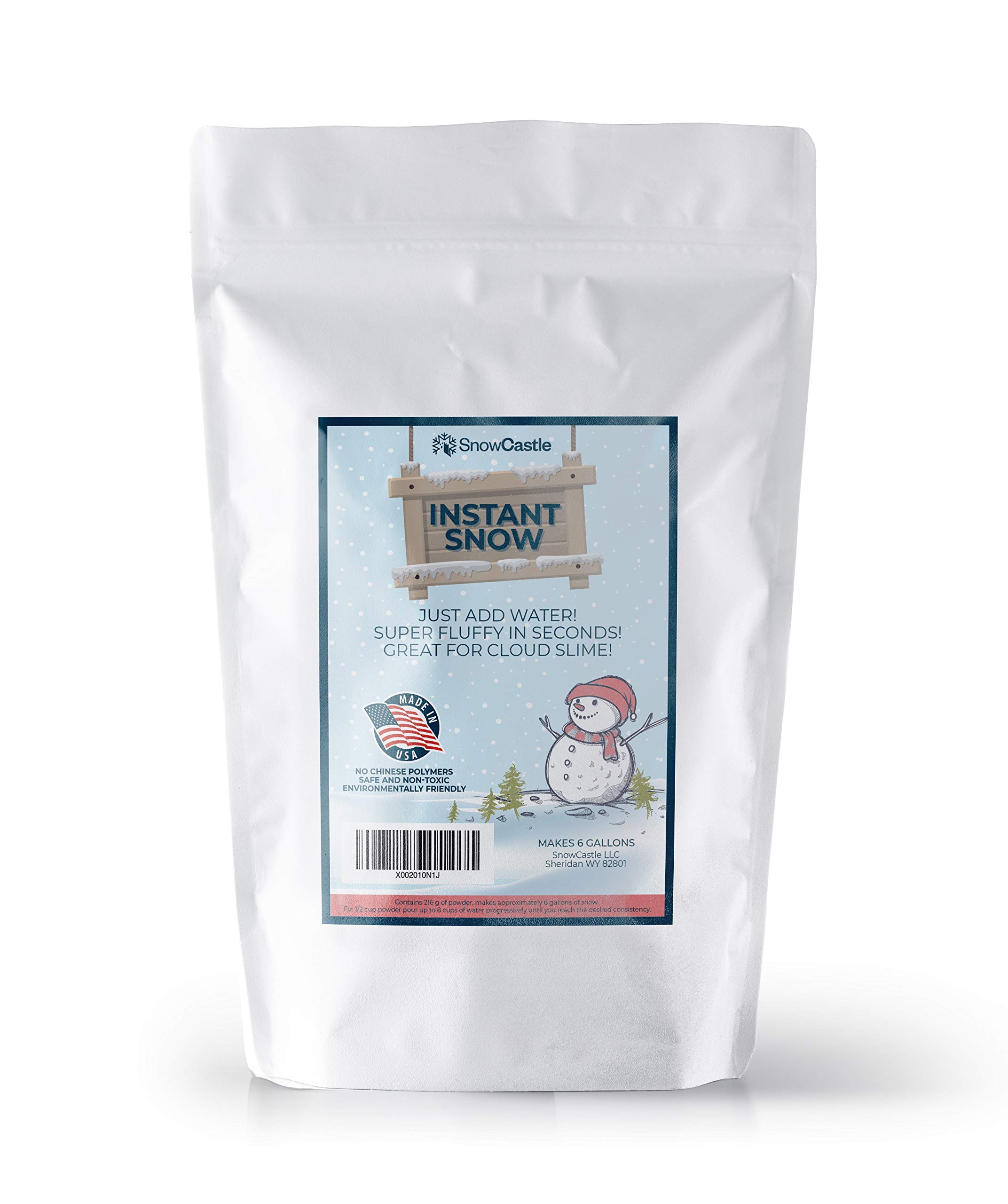 SnowCastle Instant Snow Powder (Makes 6 Gallons) - Fake Snow, Great for Party Supplies and Cloud Slime, Made in USA (no Chinese polymers), Environmentally Friendly, Non-Toxic and Safe