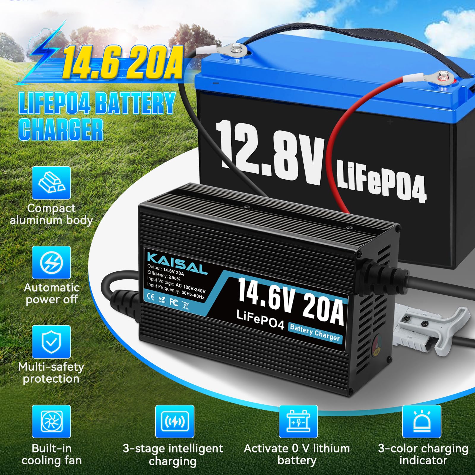 AOLITHIUM Batterie au lithium LiFePO4 à cycle profond 12 V 100 Ah avec