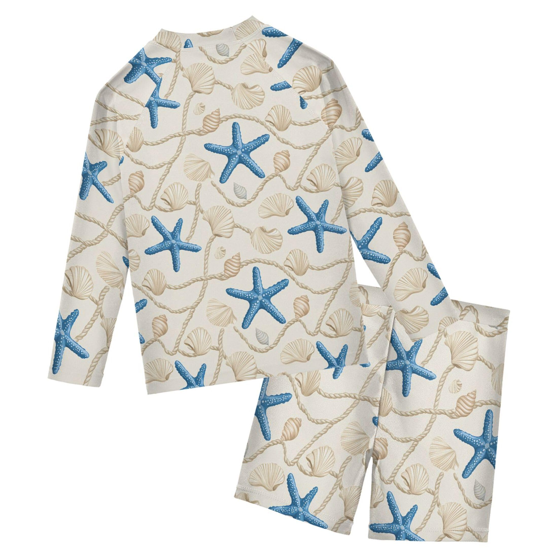Blue Starfish Shell Baby Boys' Toddler Long Sleeved Rashguard Swim Bathing Suit Set B0404879