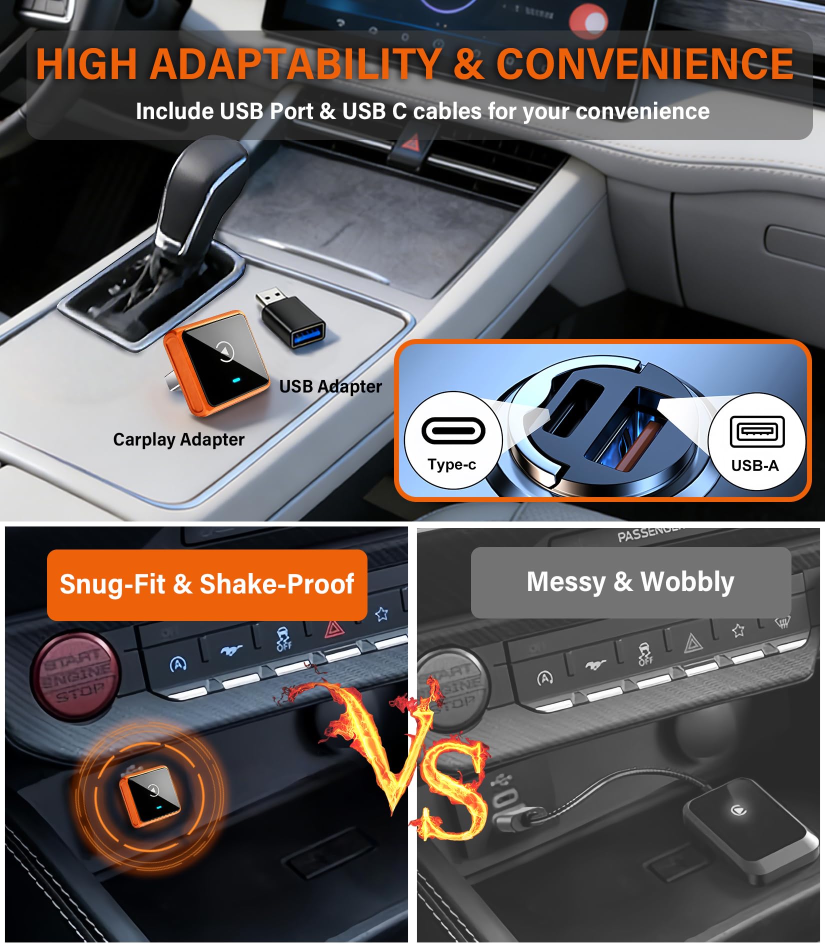 Mini Adaptateur sans Fil CarPlay pour iPhone et Android, Adaptateur de Lecture de Voiture 2-en-1 amélioré, avec Connexion Automatique Rapide et Stable, Adaptateur sans Fil CarPlay 2026