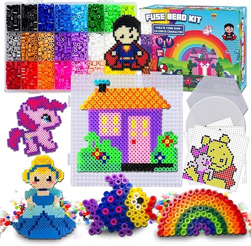 FunzBo - Paquete de cuentas que se funden, 111 patrones, cuentas de colores Melty Fusion, juego de perlas de arte y manualidades para niños, 5500