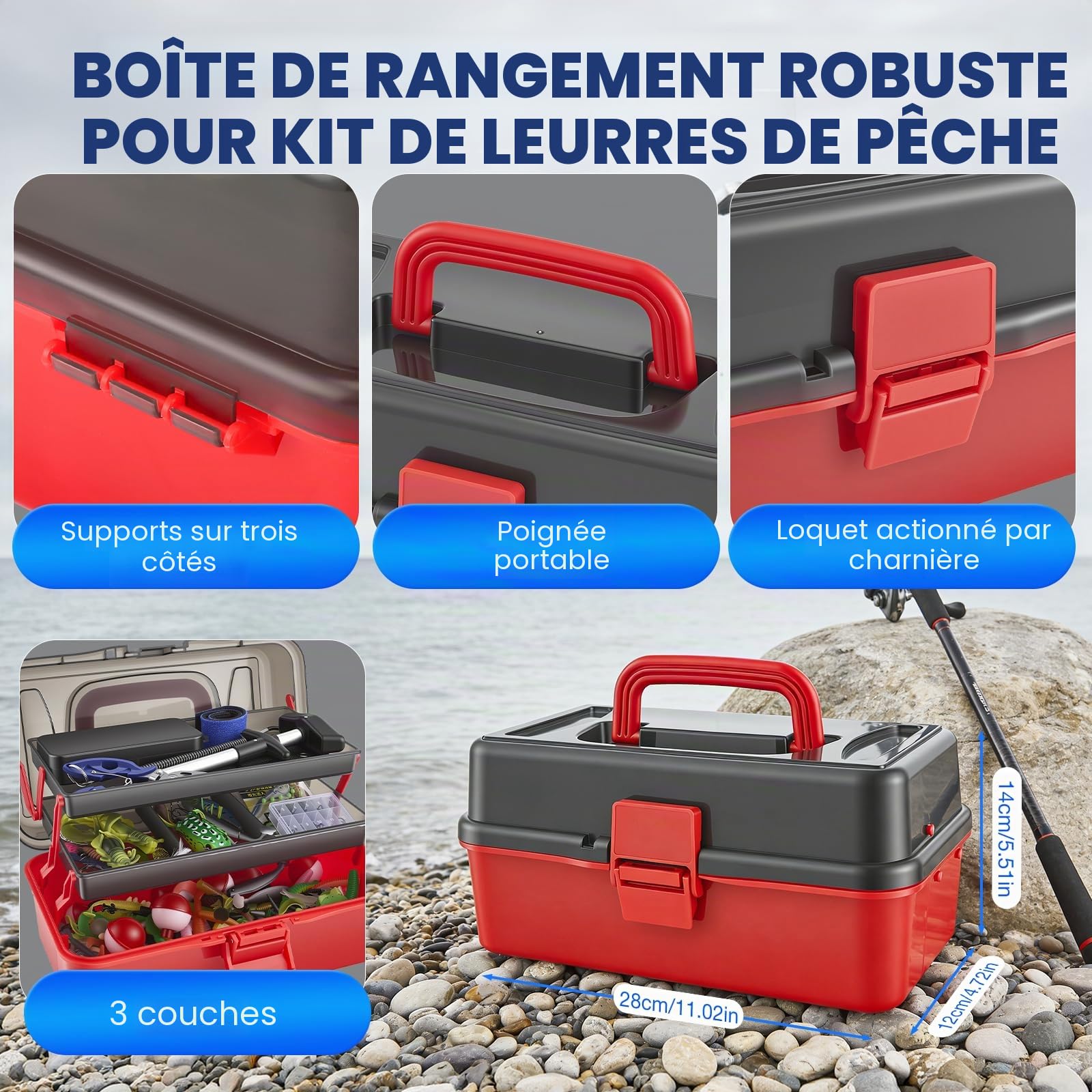 Lot de 460 accessoires de pêche avec boîte à appâts, kit d'appâts de pêche et kit d'outils avec clips à lèvres, extracteur d'hameçon, cuillère, cuillère, spinner, jigs, équipement de pêche pour
