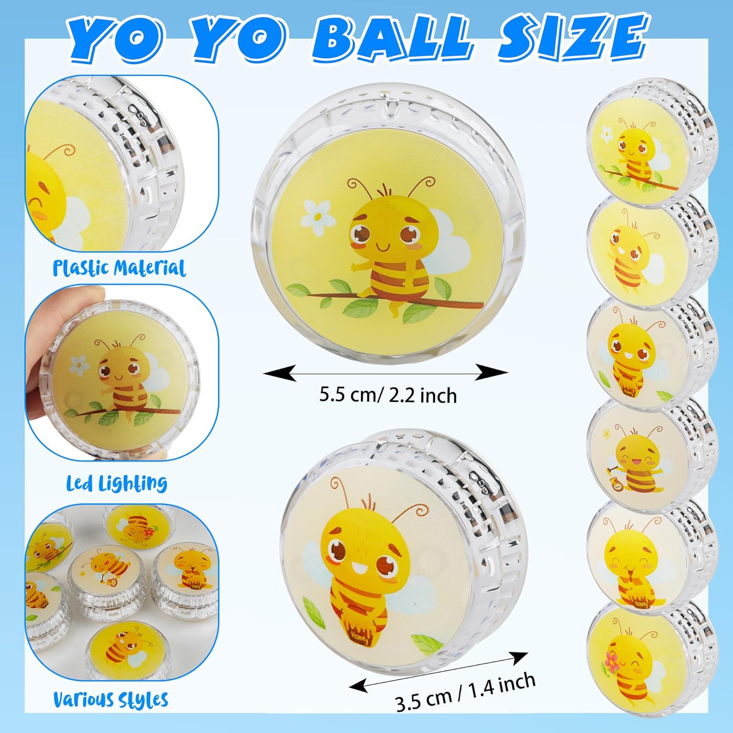 24 Pcs Bee Designs Light up Yo Yo Ball Bulk Responsive Ball Auto Return Bearing Balls Yoyo for Beginner Birthday Classroom Bag Fillers Prizes Gifts, 6 Styles
