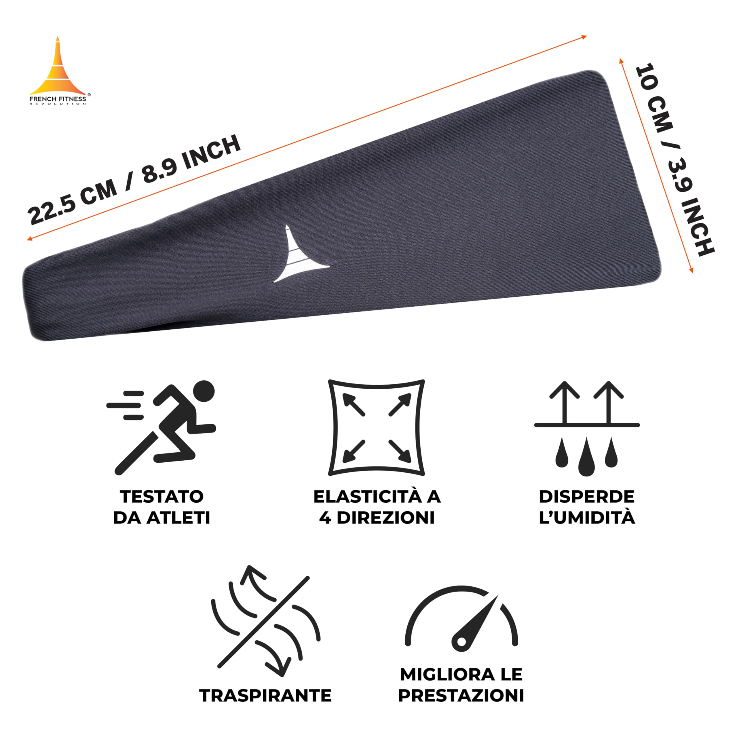 French Fitness Revolution – Fascia Testa Elastica Sportiva per Uomo e Donna – Fascia Antisudore per la Testa per Corsa, Basket, Yoga, Fitness – Fascia Assorbi Sudore – Prodotta in Europa