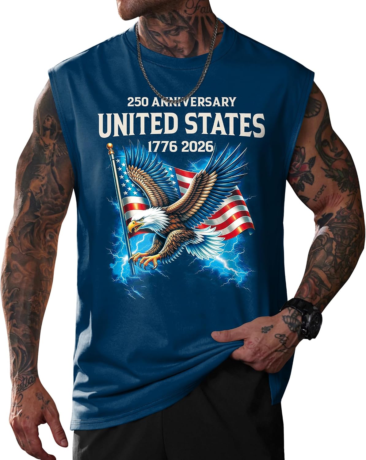 Mens American Flag‌ Tank Top Muscle Graphic Crewneck ‌Sleeveless Shirt (S-3XL)