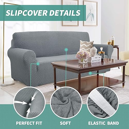 Miniatura 4 de YEMYHOM Funda para sofá de tamaño grande + funda para sillón de tamaño pequeño (gris claro)