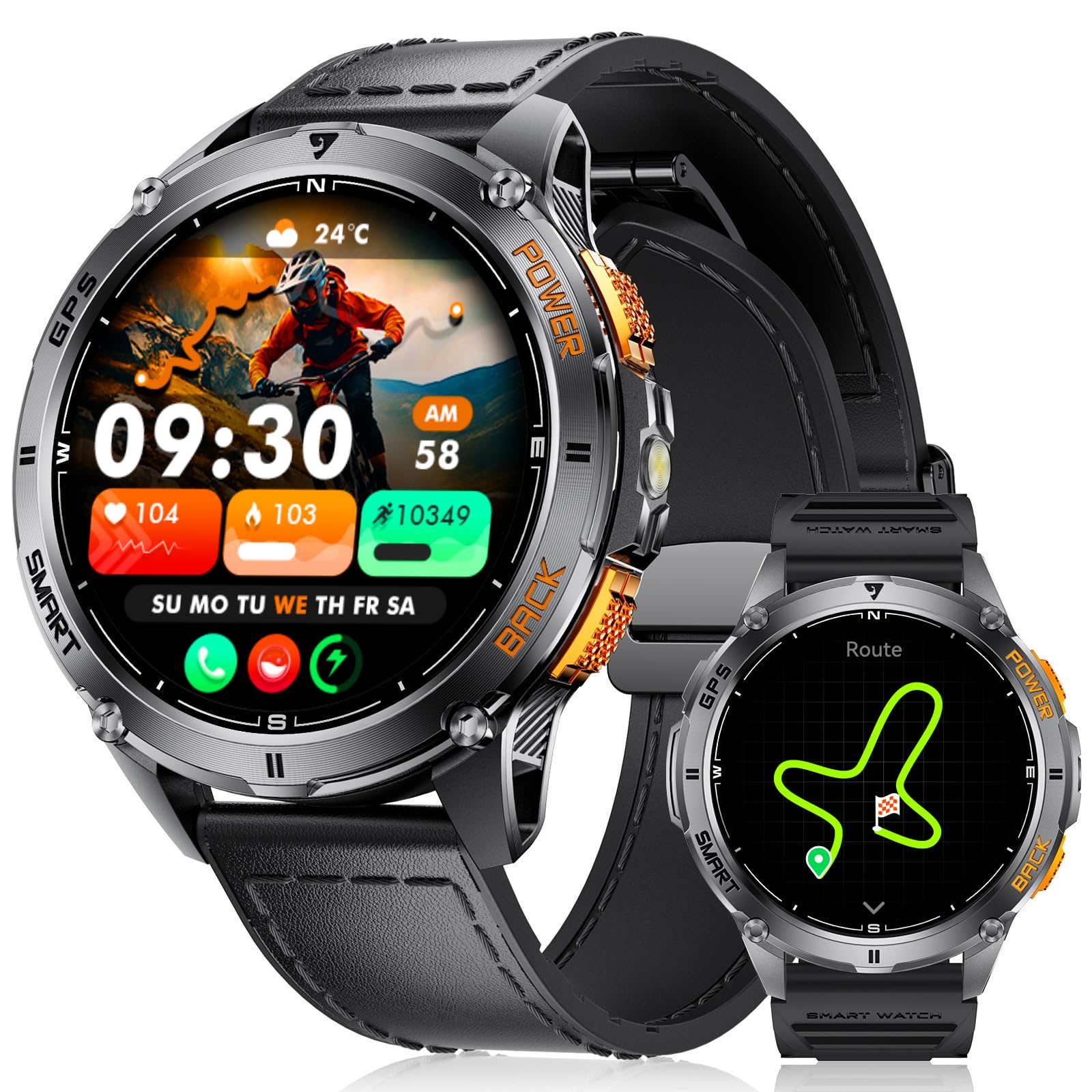 LIGE GPS Integrado Reloj Inteligente Hombre, 1.43" AMOLED Smartwatch con LED Linterna para Android & iOS, Resistente al Agua 5ATM, 300+ Esfera, Brújula/Altímetro, 170+ Sports, Negro Grafito
