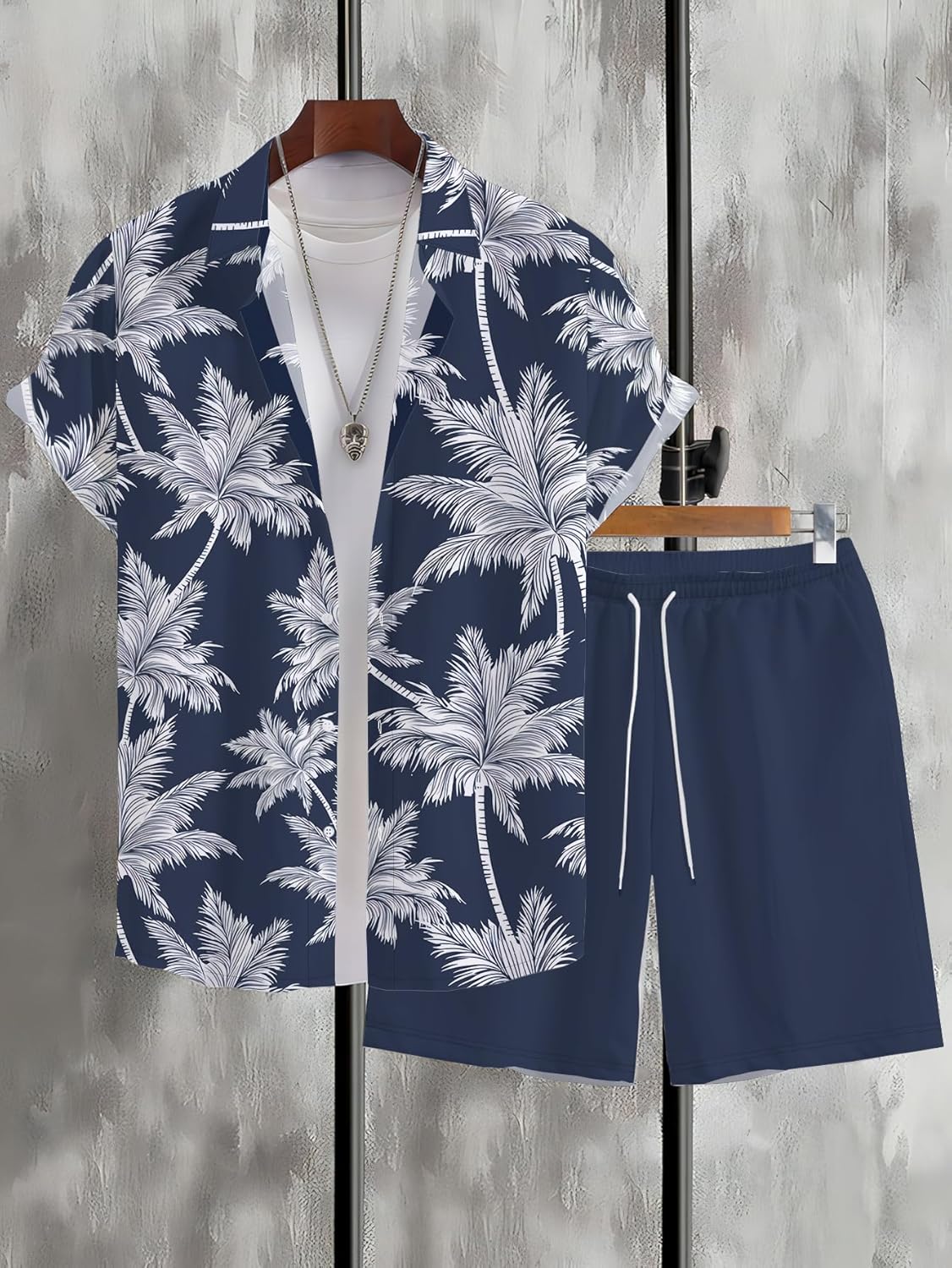 Men's Hawaiian Print 2-Piece Beach Outfit Shirt & Matching Shorts Set - Image 2