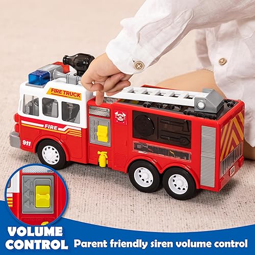 Miniatura 3 de JOYIN Camión de bomberos LED de juguete para niños pequeños, proyecciones LED y sirenas, camiones de bomberos Bump and Go con interruptor de modo y
