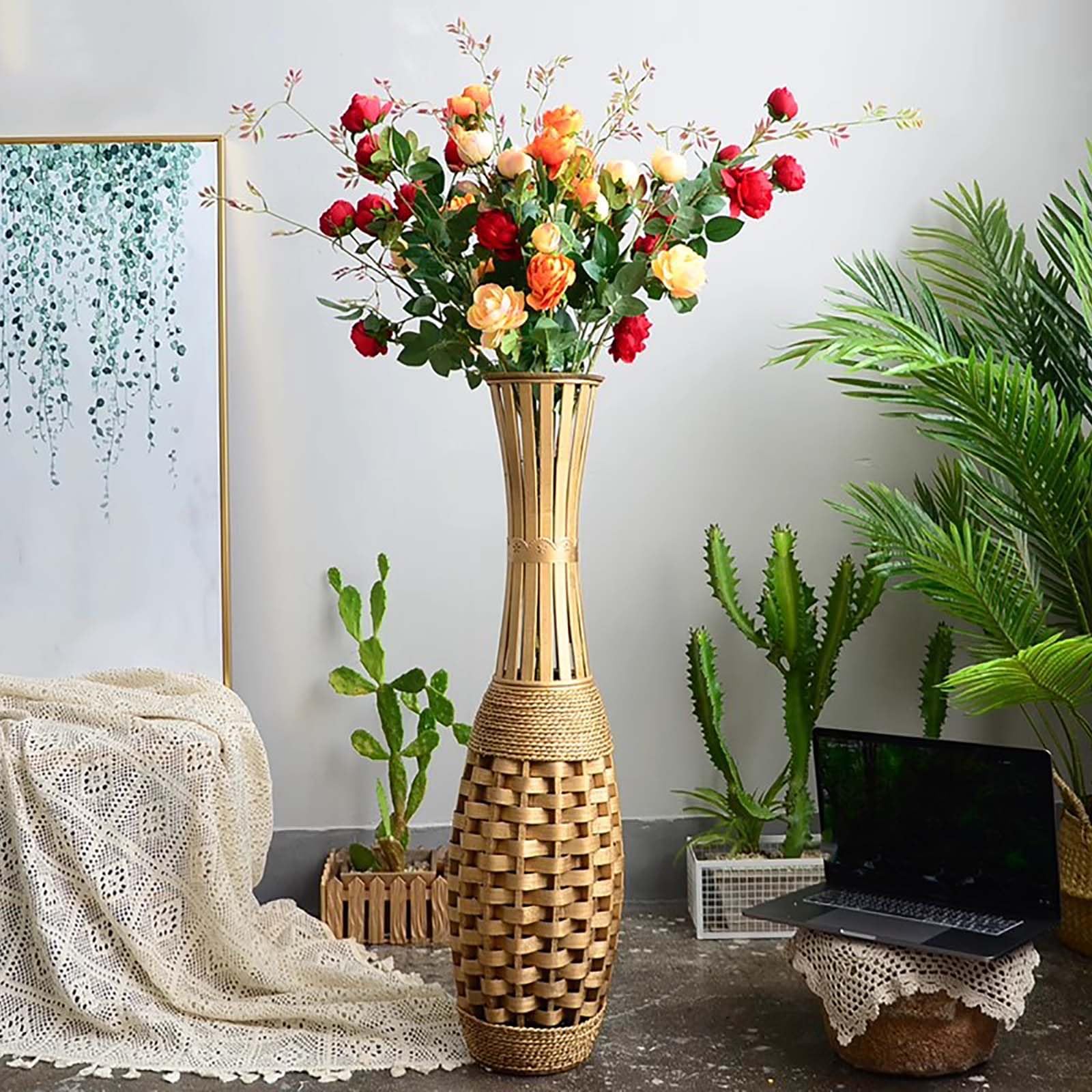 Bamboo Vase Handmade Flower Vase 90cm/35.4in Tall Vases for
