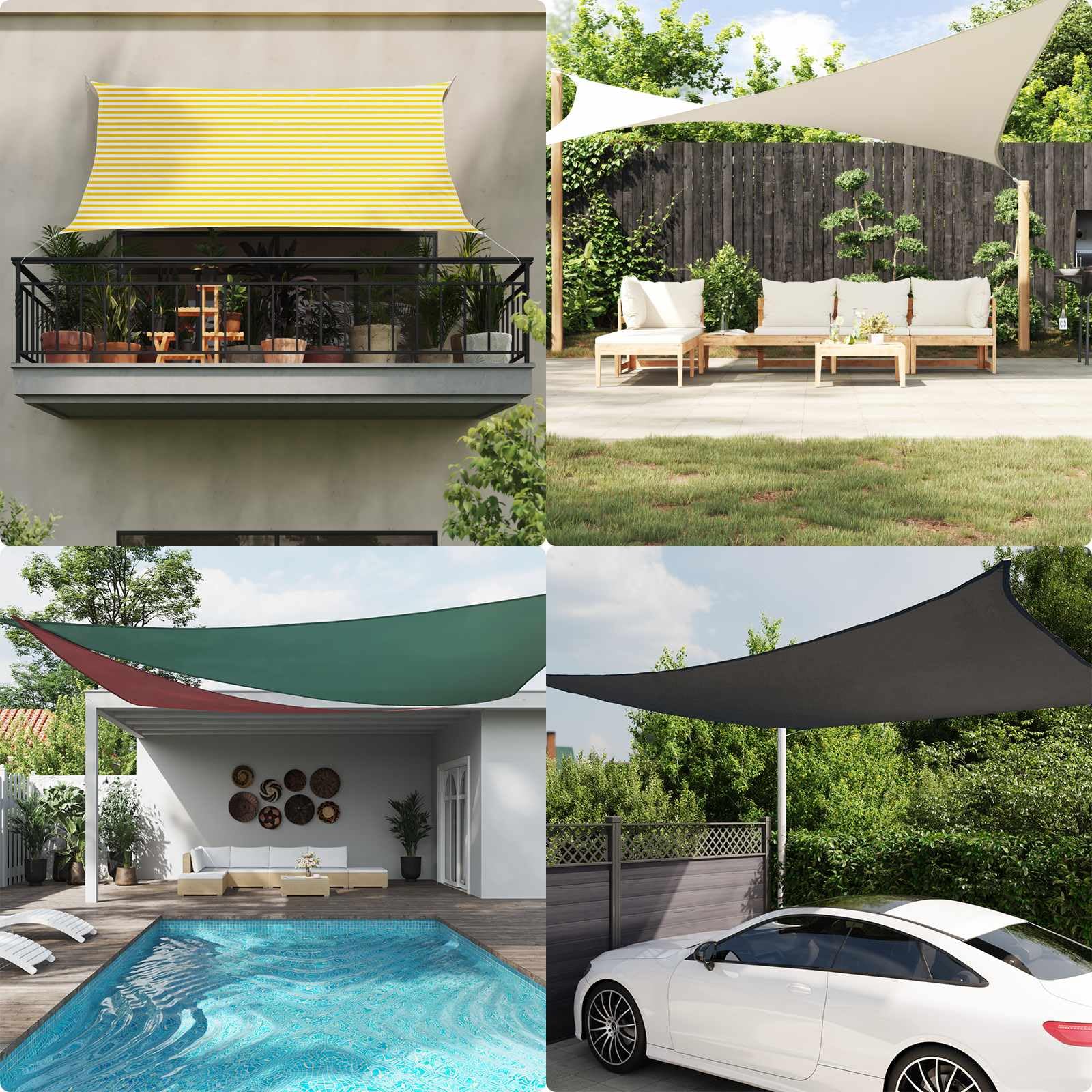 Tenda parasole, 5 x 3 m, rettangolare, protezione UV, in poliestere, colore: giallo e bianco