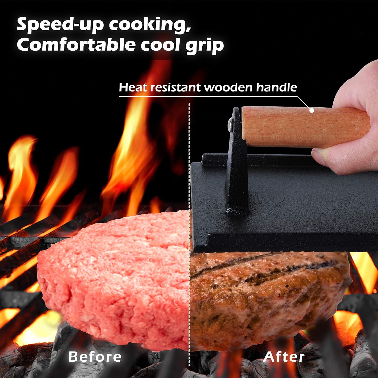 3 Pack Heavy-duty Grill Accessories Set, 9 Inch + 12 Inch Cheese Melting Dome 18/8 Stainless Steel + Cast Iron Burger Bacon Press, Heat Resistant Handle for Flat Top Griddle Grill Indoor/Outdoor
