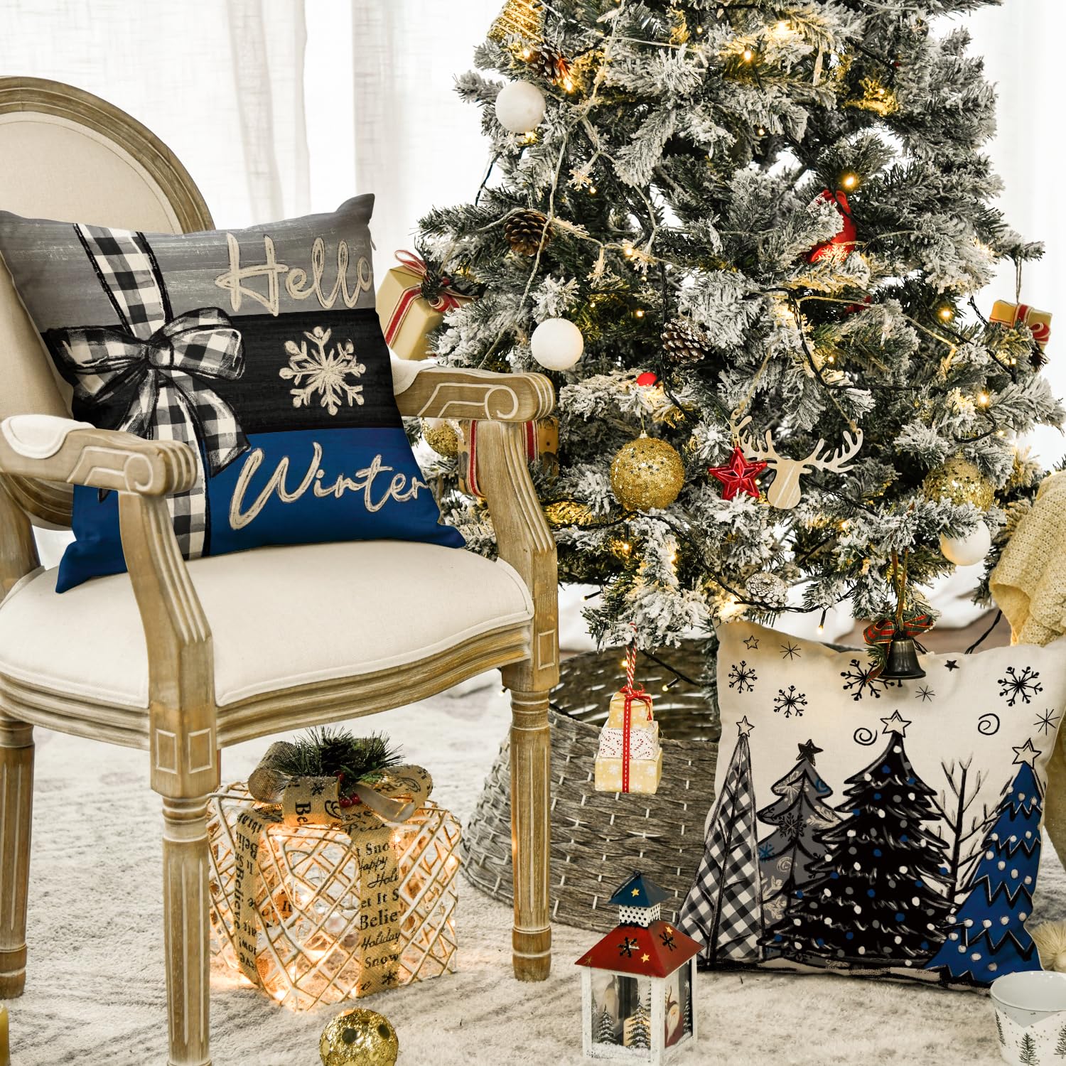 Ywlake Set di 4 federe per cuscini natalizie, 55 x 55 cm, serie