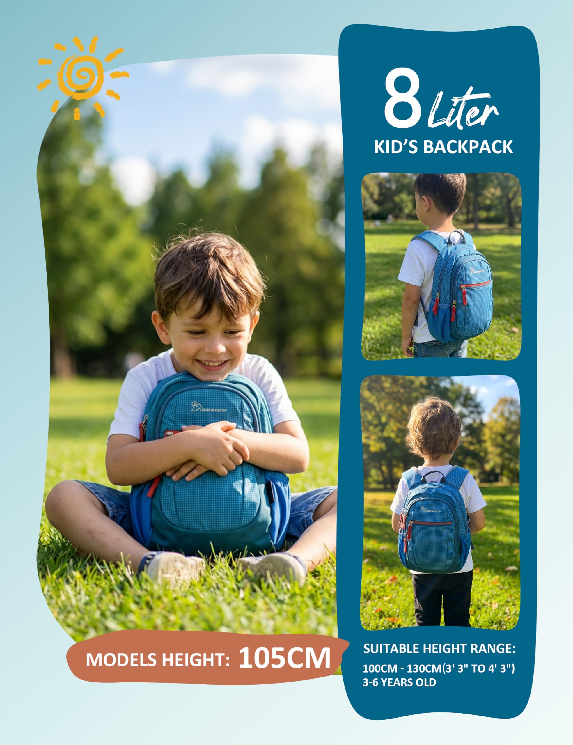 MOUNTAINTOP 5L Mini Sac à dos sac enfant voyage weekend école Cartable pour enfants Maternelle Filles Garçons