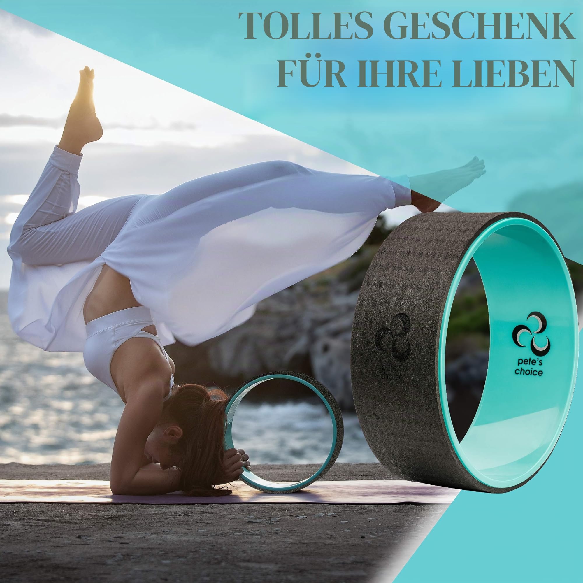 Pete's Choice Yoga Rad Mit eBook & Yogagurt - Bequemes & Langlebiges Zubehör I Wheel für Mehr Flexibilität I Idealer Rückendehner