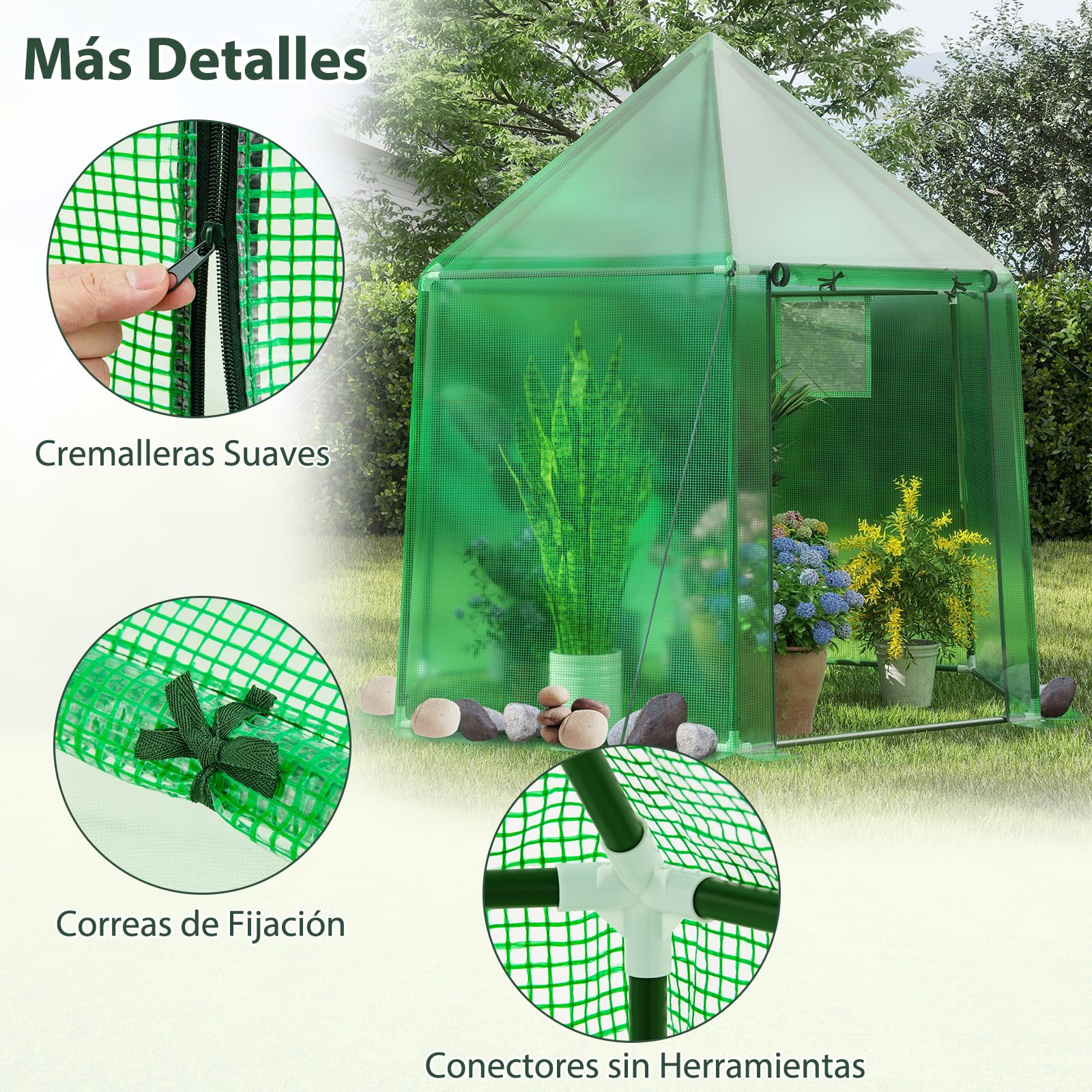 Invernadero Portátil, Tienda de Campaña Exterior con Cubierta de PE, Estructura Metálica, Puerta con Cremallera Enrollable y Ventanas de Malla, Juego para Plantas para Temporada de Cultivo Extendida