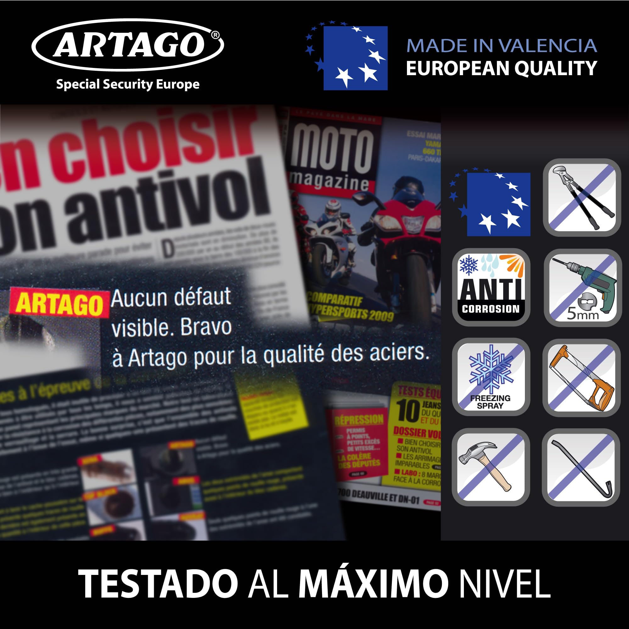 Artago 68T/B Candado Máxima Seguridad ø15mm, BUNKER SELECTION, Homologado Sold Secure Gold, Monoblok, Cerradura con Llave de Alta Seguridad, Combinable con Puerta Exterior, Cadena Grande, Contenedor