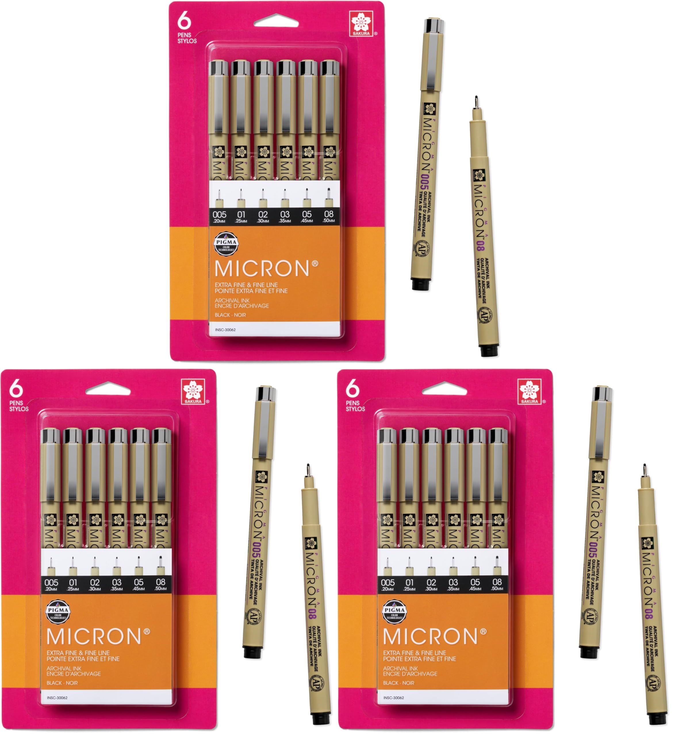 Sakura Pigma Micron Pens - 8 Pack Black Fineliners -8