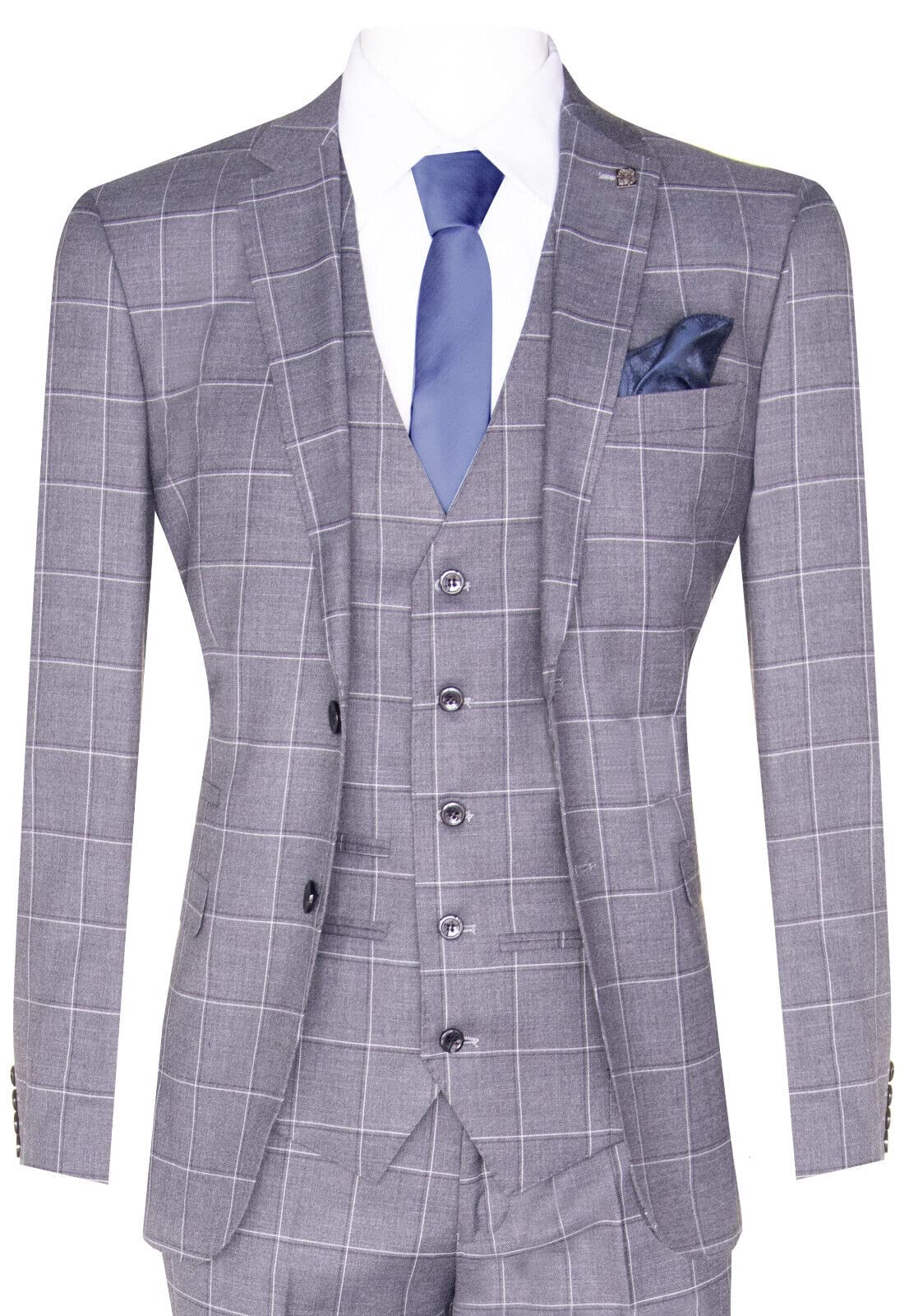 Infinity Leather Abito da Uomo in Lana Grigia, 3 Pezzi, Elegante, Classico, vestibilità Sartoriale