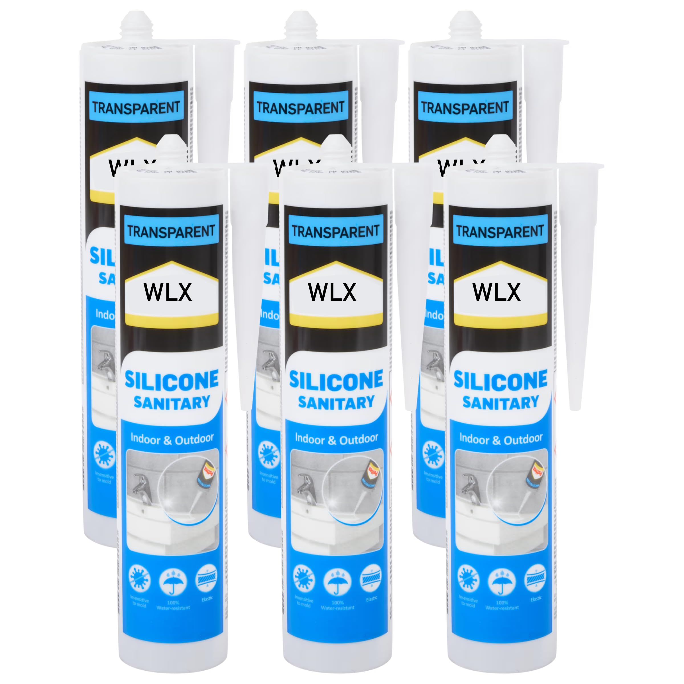 Silicone neutre transparent - Résistant aux UV, imperméable - Mastic pour salle de bain, cuisine, fenêtre et construction - 310 ml (6)