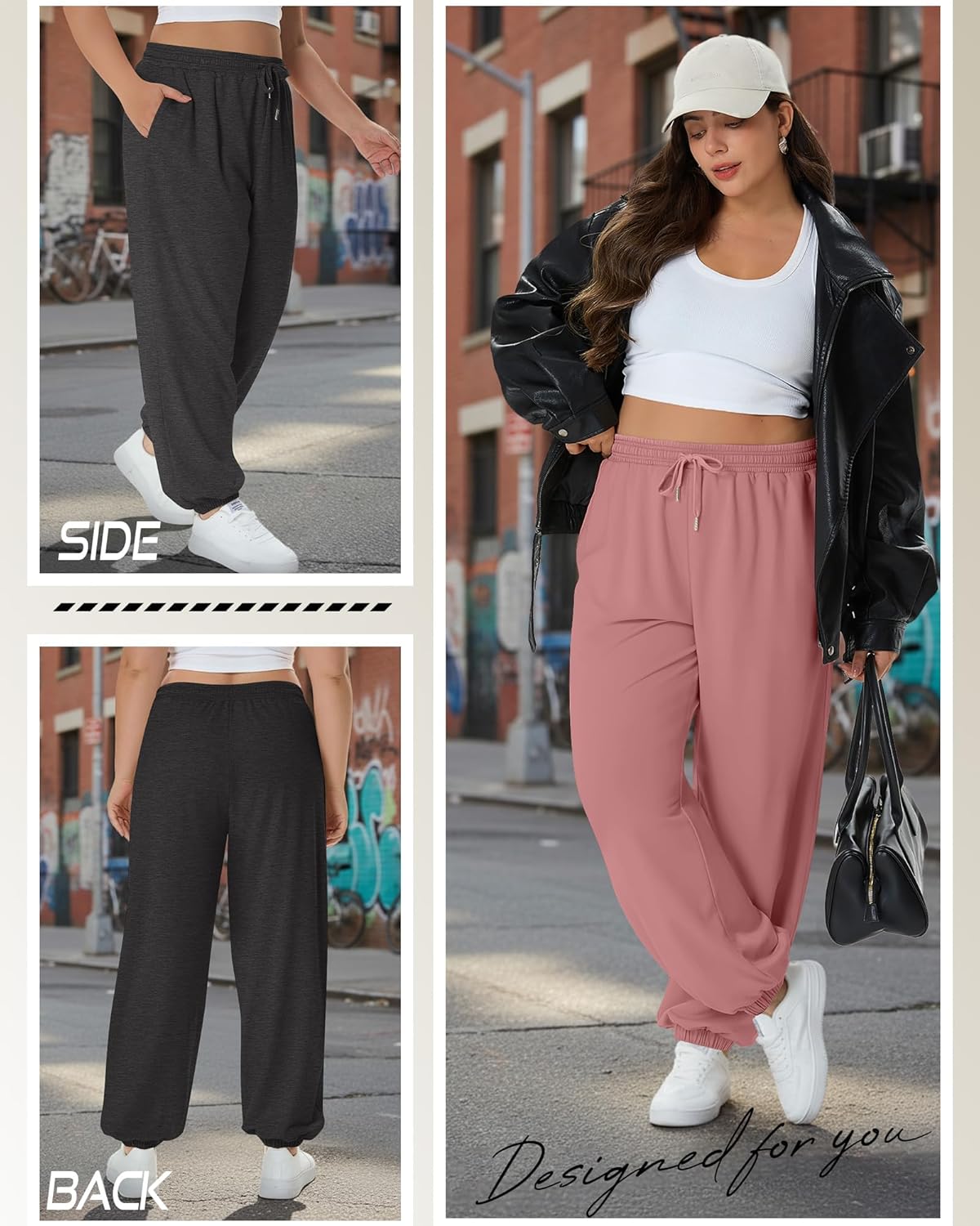 2 Pack Women's Plus Size Joggers, Drawstring Loose Baggy Sweatpants Cozy Athletic Casual Yoga Pants with Pockets - Image 5