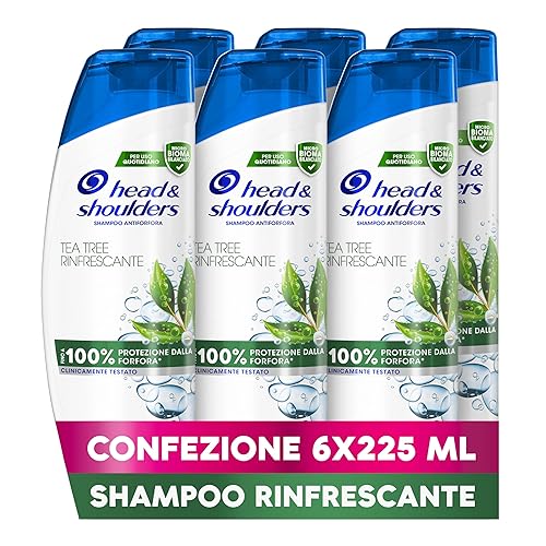 Immagine del prodotto Head & Shoulders Shampoo Antiforfora Tea Tree Rinfrescante, per Capelli Grassi, Fino Protezione dalla Forfora per Cute e Capelli, Dermatologicamente Testato, 225 ml x6