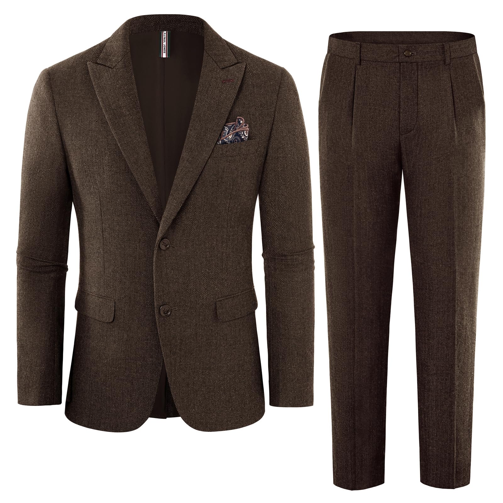 PJ PAUL JONES Tuta da uomo in 2 pezzi, vestibilità aderente, con 2 bottoni, per lavoro, matrimonio, smoking, blazer, pantaloni
