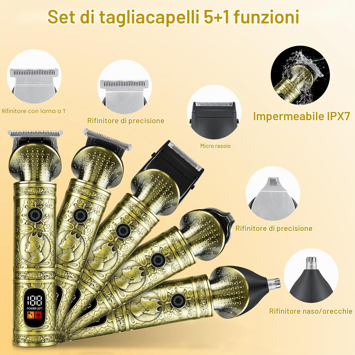 Tagliacapelli Uomo Professionale Rasoio Elettrico Barba Regolabarba Uomo Macchinetta Per Capelli Impermeabile Tagliapeli Tagliabarba Trimmer Regola Barba Professionale Con Display a LED