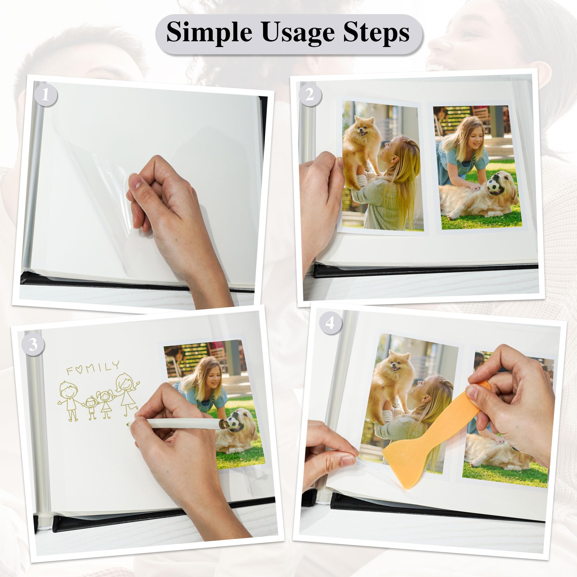 Vienrose Album na zdjęcia Album do scrapbookingu z samoprzylepną folią Album z ochronną warstwą, zachowującą obrazy na stałe Album DIY z lnianą okładką do rodzinnych wspomnień, ślubu, zdjęć