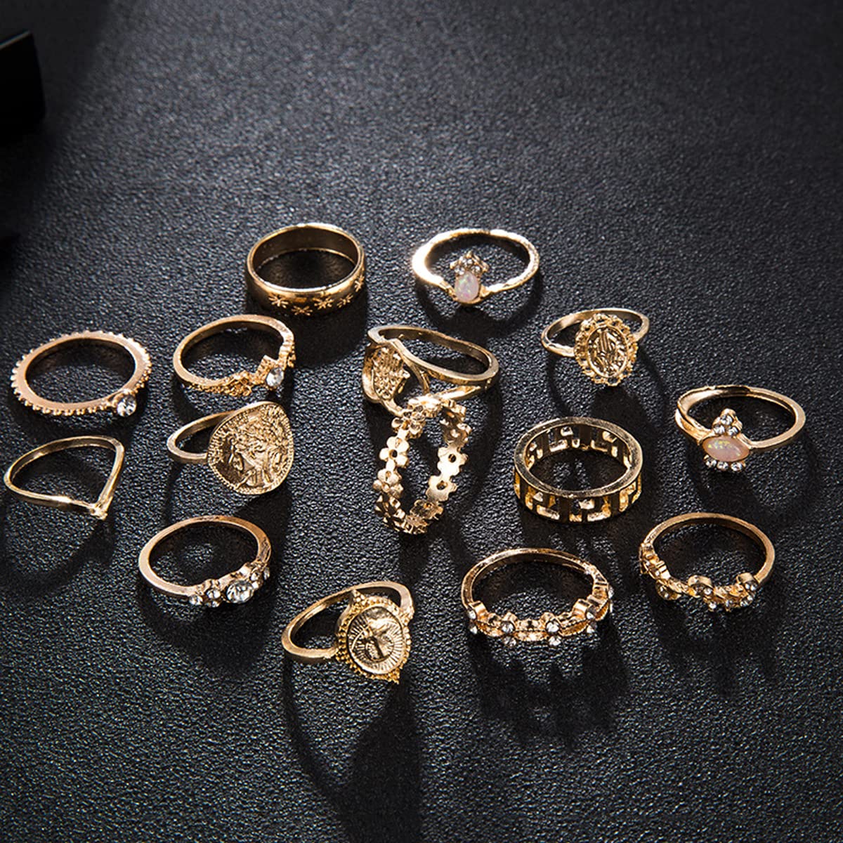 Plated Contemporary Stackable Rings Set of 15