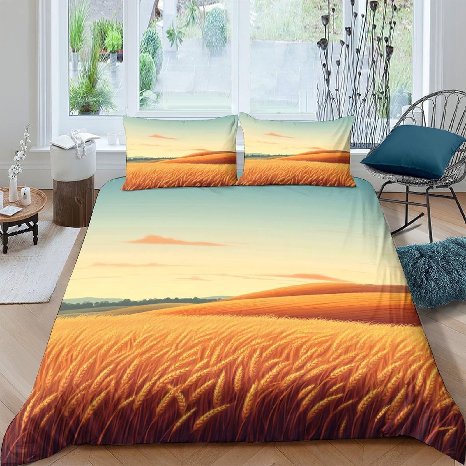Ctjqhvkz Style-3 3D Printed Wheat Field Sunrise Fitted Sheet Microfiber Soft Bed Sheet For Bedroom Dorm Mattress Decor Protection Single（135X200cm）