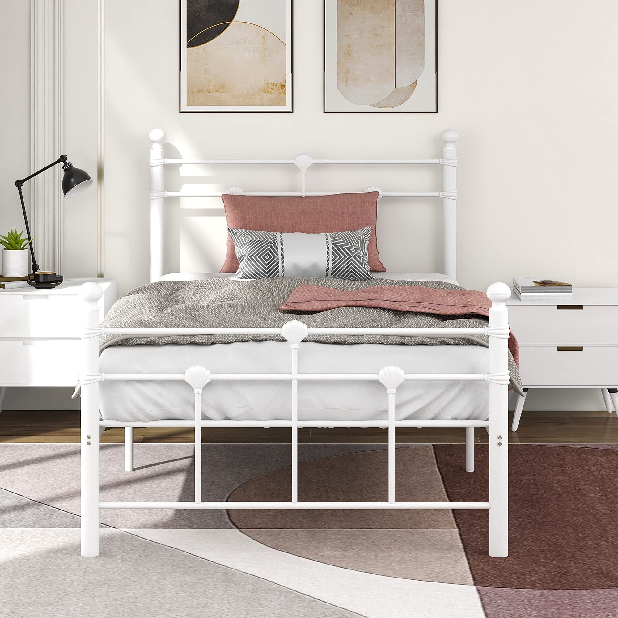 HomVent 3FT Metal Platform Bed Frame with Headboard Footboard, No Spring Box Needed, Underneath Storage Bed for Kids Adults (90 x 190 cm)