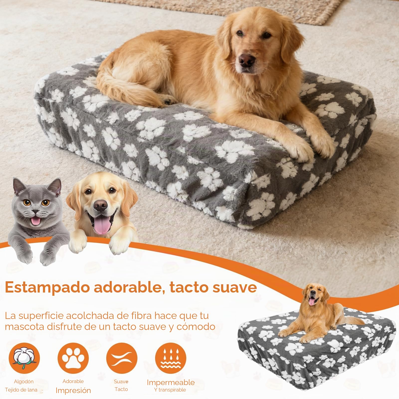 Fundas para camas de perros, funda de repuesto para cama de perro, impermeable, suave funda de terciopelo para cojín de perro, lavable, 91 x 69 x 20 cm/112 x 89 x 20 cm (XL)